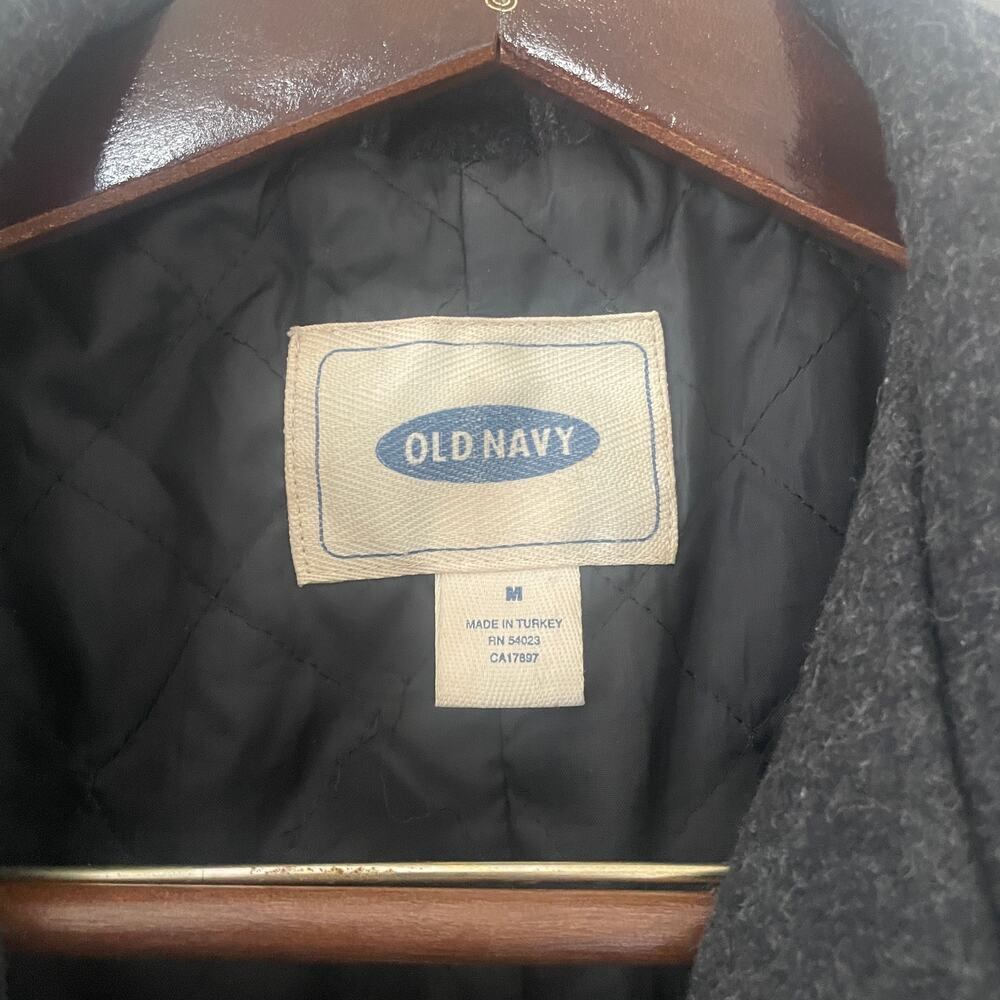 Old Navy Charcoal Double-Breasted Peacoat Size M Wool Blend Quilted Liner - Picture 3 of 9